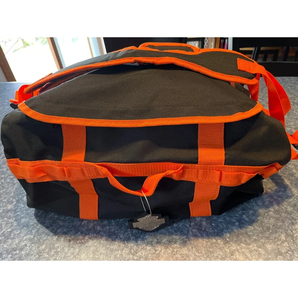 Harley-Davidson Canvas Duffle Bag / backpack Black Orange Bar & Shield Logo
